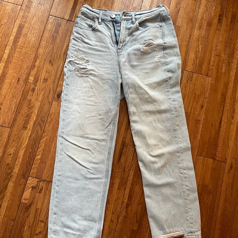 American Eagle Outfitters Distressed Light Denim Boyfriend Jeans